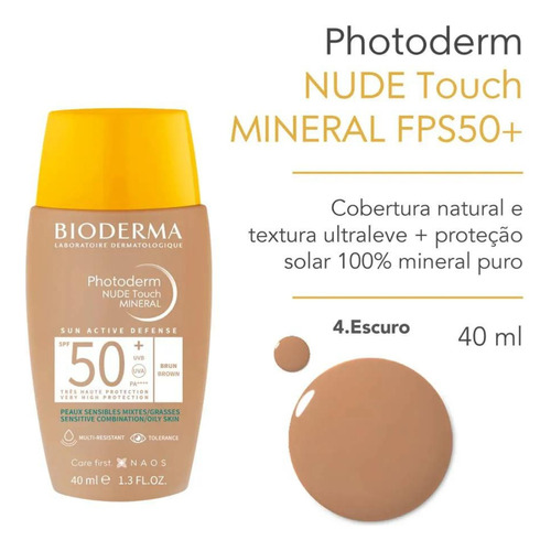 Protetor Solar Nude Touch Mineral Spf50+ Cor 4 40ml Bioderma