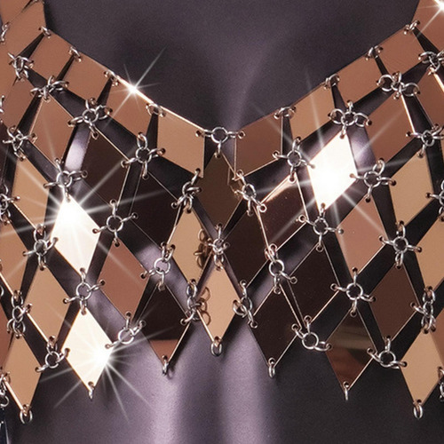 Chaleco De Lentejuelas, Top Corto Con Cuello De, Camiseta