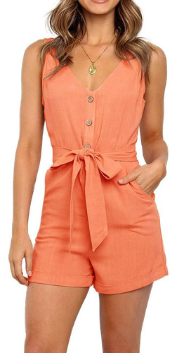 Jumpsuit Palazzo Short Mujer Sexy Cuello En V Sin Mangas