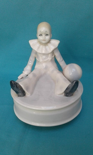 Antigua Caja Musica Arlequin Pierrot Art Deco Porcelana