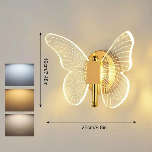 Lámpara De Pared Led Mariposa Acrílico De Noche Interior