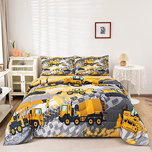 Feelyou Boys Cartoon Car Bedding Set Twin Size Kids Construc