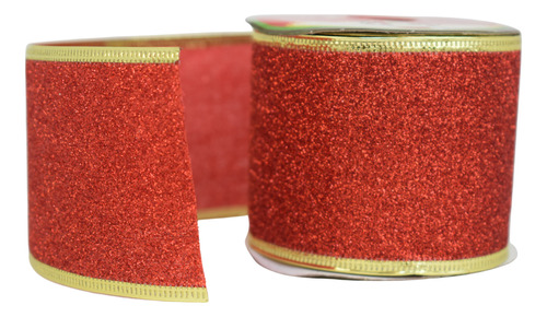 Fita Natalina Decorativa 6cm X 2m Em Poliéster Vermelha