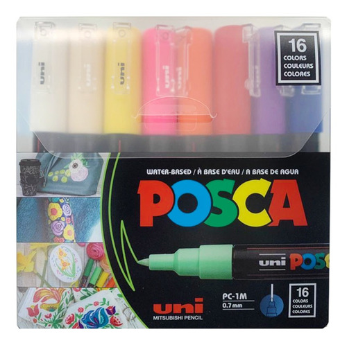 Uni Posca 1mr Set 16 Colores - Pin Type 0,7 Mm