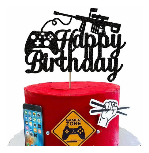 Vivicraft Black Video Game Birthday Cake Topper For Party De