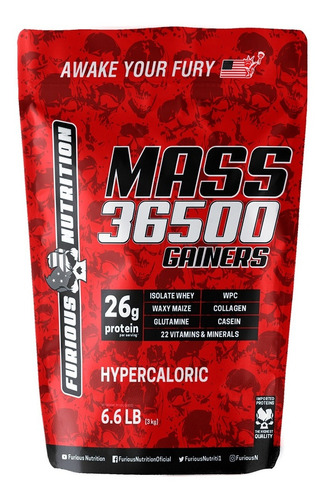 Hipercalórico Mass 36500 Gainers 3kg - Furious Nutrition