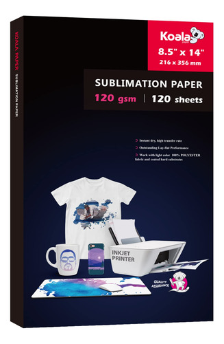 Koala Papel De Sublimacion De 8.5 X 14 Pulgadas, 4.23 Oz/m²,