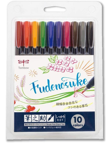 Marcador Tombow Fudenosuke Brush - Duro - Set Con 10 Colore