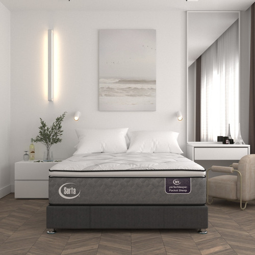 Colchón Matrimonial Serta Confort Natural Foam + Base Cama Color Gris
