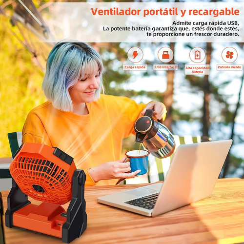 2 En 1 Ventilador De Camping Recargable Portátil Con Luz Led