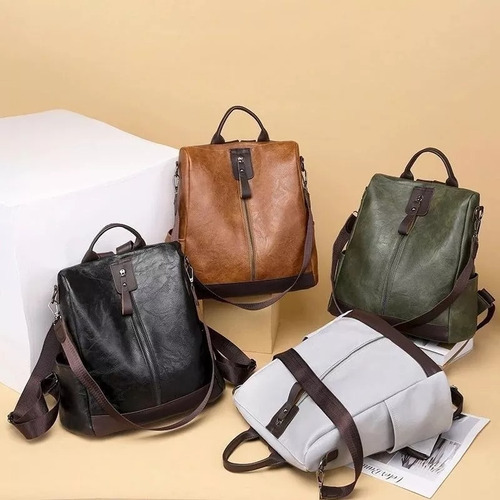 Imagen 7 de 8 de Mochila Dama Eco Cuero Bolso De Mujer Queen Antirrobo