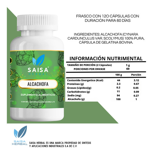 Apio Deshidratado 120 Cápsulas SAISA HERBAL | Diurético Natural, Apoyo Digestivo y Antiinflamatorio | 100% Puro