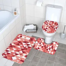 Comprar Alfombra Baño,rojo Geometrico,juego Baño 3 Piezas,alfombra U