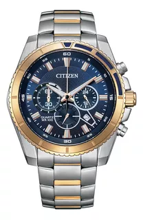 Reloj Citizen An820653l Para Hombre Cronógrafo Marcador24hrs Malla Dos Tonos Bisel Dorado/azul Fondo Azul