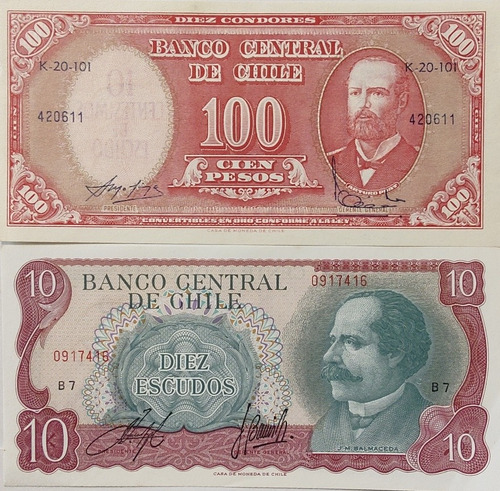 2 Billetes Chile Diferentes Unc ( Bb3