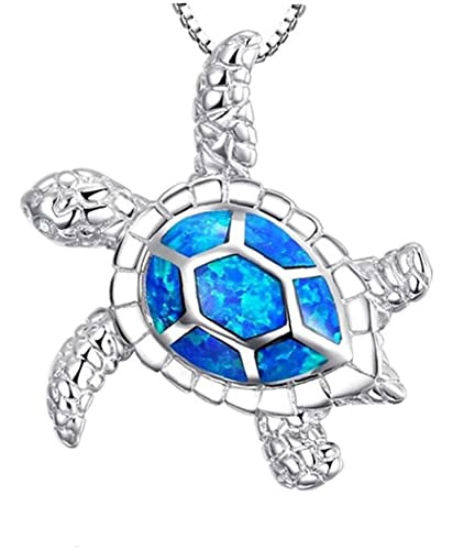 Collar De Tortuga De Opalo Azul Relleno De Plata