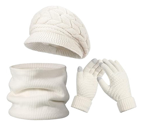 3en1 Gorro Bufanda Guantes Cuello Invierno Para Frío Mujer