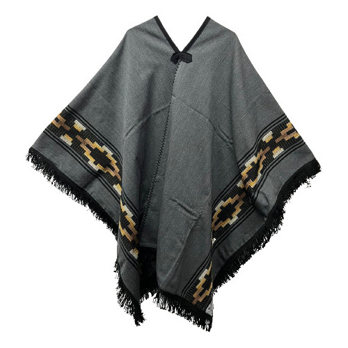 Poncho Incaico Adulto Guarda Pampa Unisex Gris C/ Marron