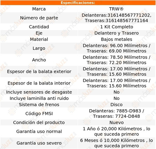 Jgo Balatas Bajos Metales Delanteras Y Traseras S55 Amg 03
