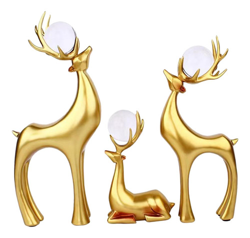 3x Estatuas Navideñas De Alce, Figuras De Renos, Oro