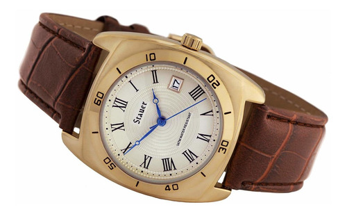 Reloj Hombre Stauer 30021 Cuarzo Pulso Marron En Cuero