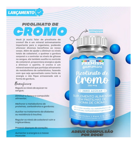 Picolinato De Cromo Em Goma Zero Açúcar 30un - Vita Premium