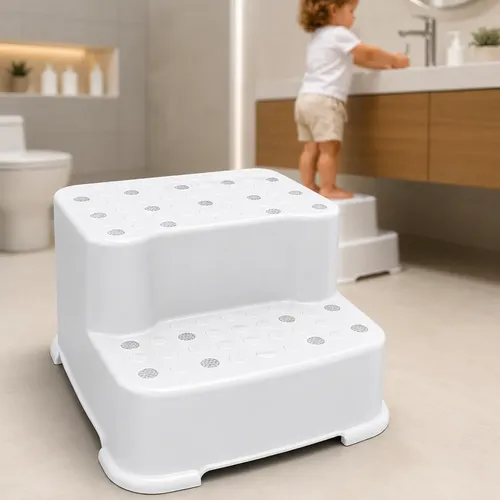 Degrau Duplo Infantil Antiderrapante Escada Reforçado Adulto Branco Escadinha Degrau Antiderrapante Bebê Criança Banheiro Pia Vaso Desfralde Montessori Plástico Apoio