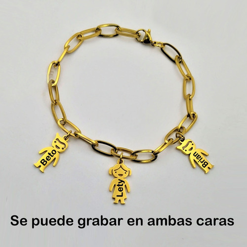 Imagen 2 de 6 de Pulsera 3 Niña/o Acero Chapa De Oro Grabado Láser