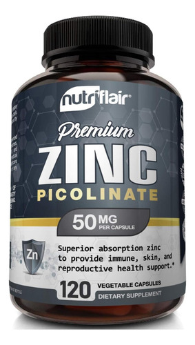 Picolinato De Zinc 50 Mg Con 120 Caps. Nutriflair Hecho Usa Sabor S/n