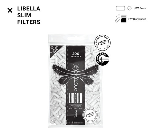 20 Libella Filtros Slim Engomado 200u Premium Filter Tips