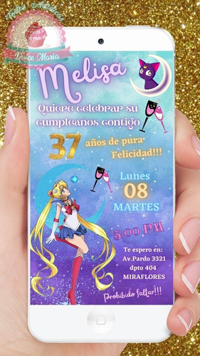 Invitación Sailor Moon Cumpleaños Tarjeta Digital Chocolates