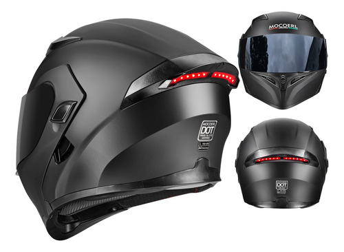 Casco Motocicleta Abatible Con Luz Led Dot Negro/rojomocoerl Color Negro Tamaño Del Casco L