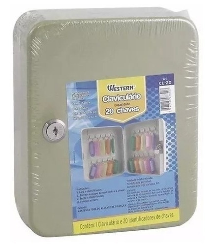 Porta Chaves Cofre Claviculario com 20 Chaveiros Western CL-20 Cinza