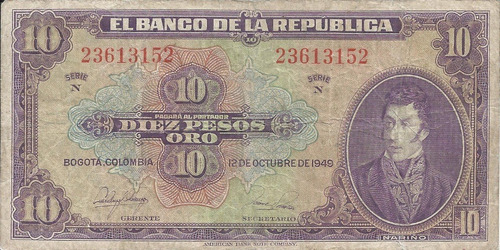 Colombia 10 Pesos 12 Octubre 1949