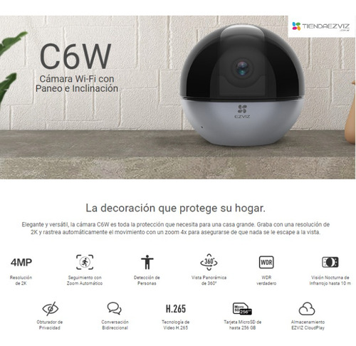 Imagen 2 de 9 de Camara Wifi Ezviz C6w 4mp Interior Audio Inteligencia