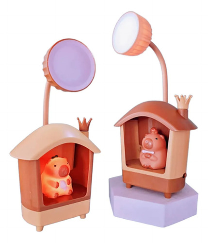 Lámpara Velador Con Portalápiz Luz De Noche Recargable Usb Capibara Casa
