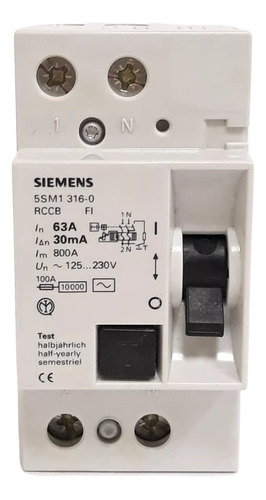 Interruptor Dr Bipolar 63a 30ma Siemens 5sm1 316-0