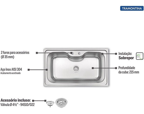 Cuba Tramontina Morgana 86x50 93801122 Inox Acetinado