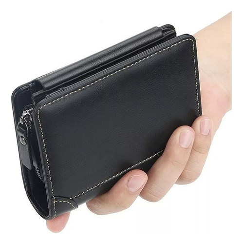 Cartera Tarjetas Billetera Lujo Cuero Hombre Cartera Trifold Color Negro