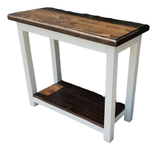 Mesa De Arrimo De Madera Pintada En Blanco Y Marron 