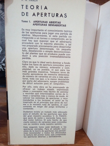 Teoría De Aperturas - Tº 2 - Cerradas - V. N. Panov (Usado)