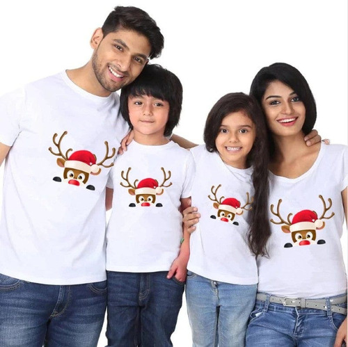 Remera Pack Familiar Navidad 4 Remeras 2 Adultos 2 Niños