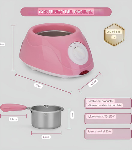 Olla Fondue Chocolatera Eléctrica Rosa