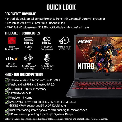 Acer Nitro 5 (an515-57-79td) I7 2.3ghz Rtx 3050ti 8gb 512gb