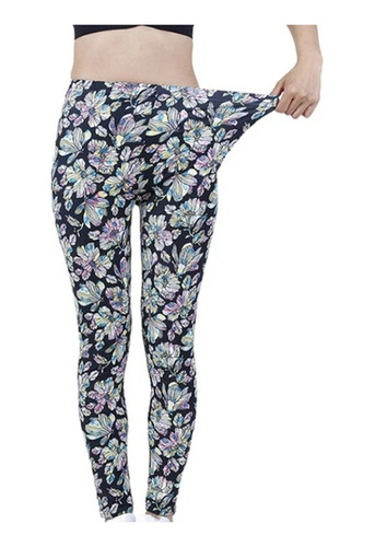 Pantalon Leggin Mujer Flores Ropa Deportiva Color Negro Rosa