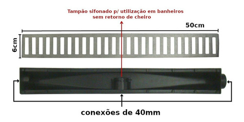 Imagem 4 de 5 de Ralo Linear Piscina Banheiro Grelha Alumínio C/ Coletor 6x50