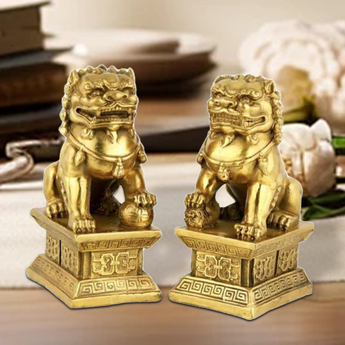 2 Figuras Decorativas De León Y Perro Fu, 9 Cm X 6 Cm X 16