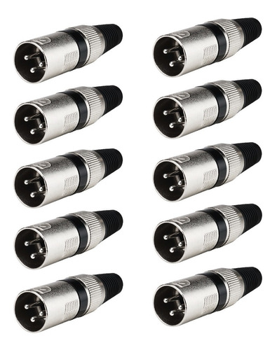 Kit 10 Plug Conector Xlr Canon Macho Metálico Linha Luminos