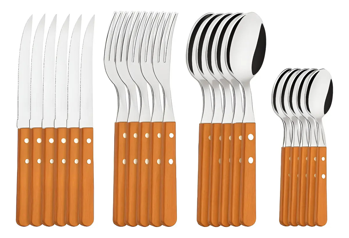 Set 24 Cubiertos Tramontina Dynamic Mango color madera acero