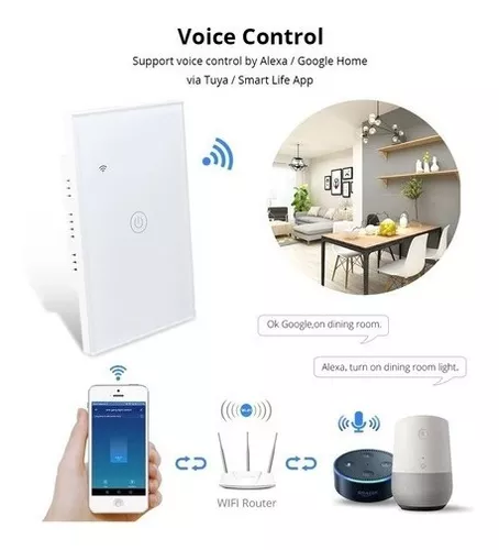 Interruptor Inteligente de Cristal WiFi. Sin Cable Neutro y Control por app  Smart Life o Tuya. 1 vía.